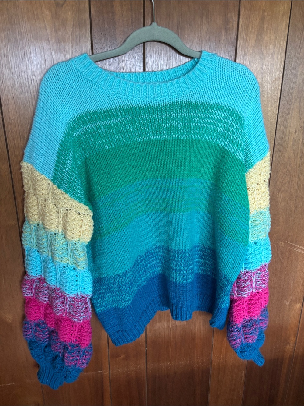 ADORA Turquoise Green Blue Multicolor Striped Knit Sweater
